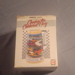 Budweiser Racing Theme Stein with Red and Yellow Accents